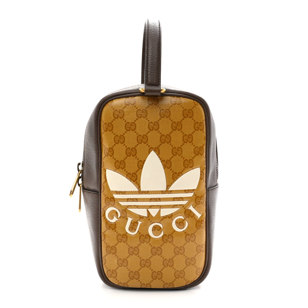 X ADIDAS Crystal Vintage Monogram Textured Dollar Calfskin Web Trefoil Logo Bag Mid Natural Nut Off White New Acero