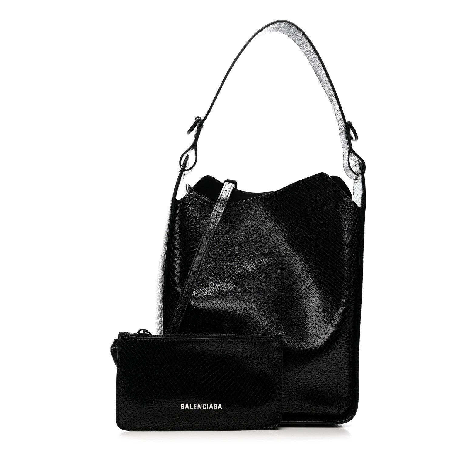 Extra Supple Calfskin Snakeskin Embossed Calfskin Small Tool 2.0 North-South Tote Black