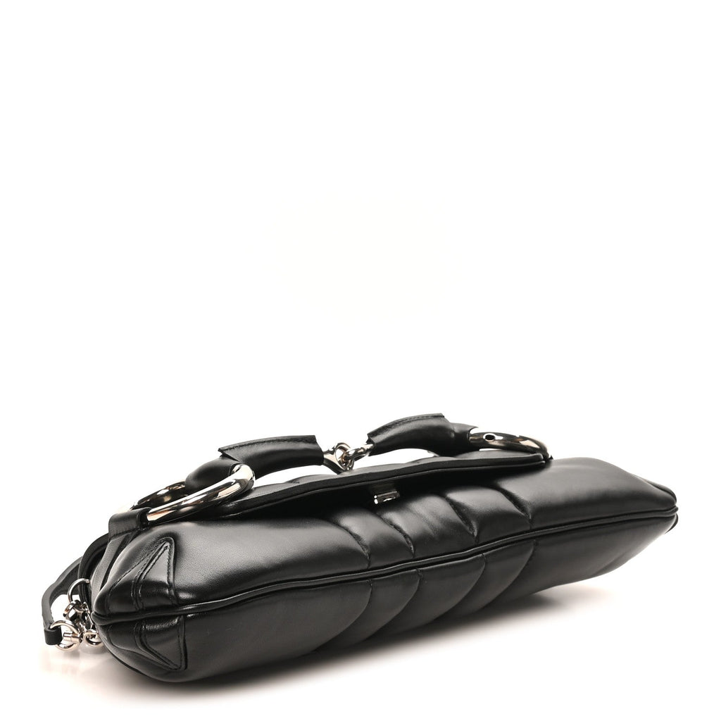 Nappa Vertical Matelasse Medium Maxi Horsebit Chain Shoulder Bag Black