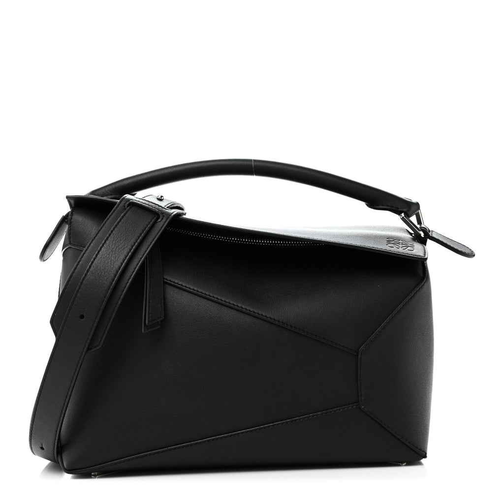 Calfskin Medium Puzzle Edge Bag Black