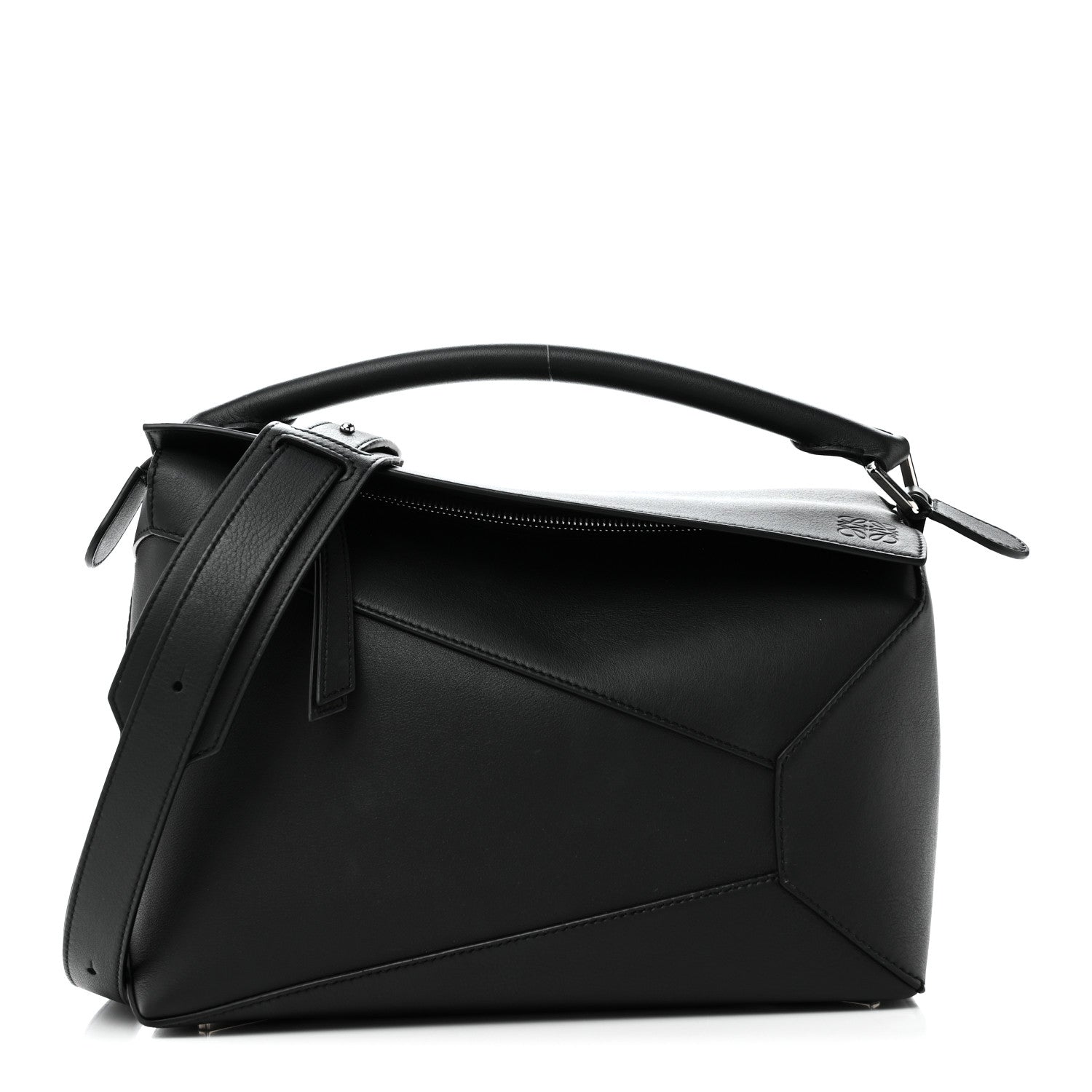 Calfskin Medium Puzzle Edge Bag Black