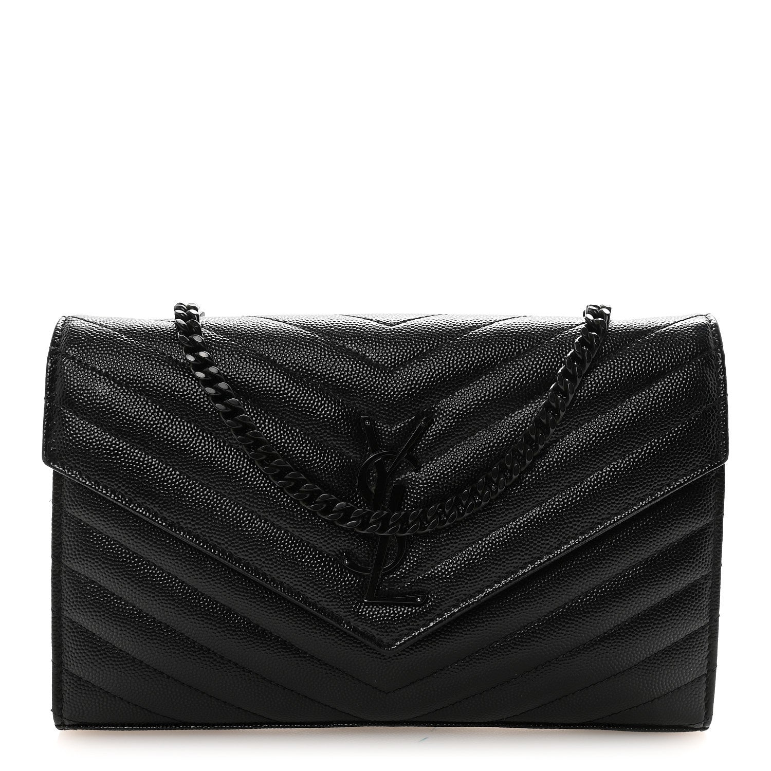 Grain De Poudre Matelasse Chevron Monogram Monochrome Chain Wallet Black