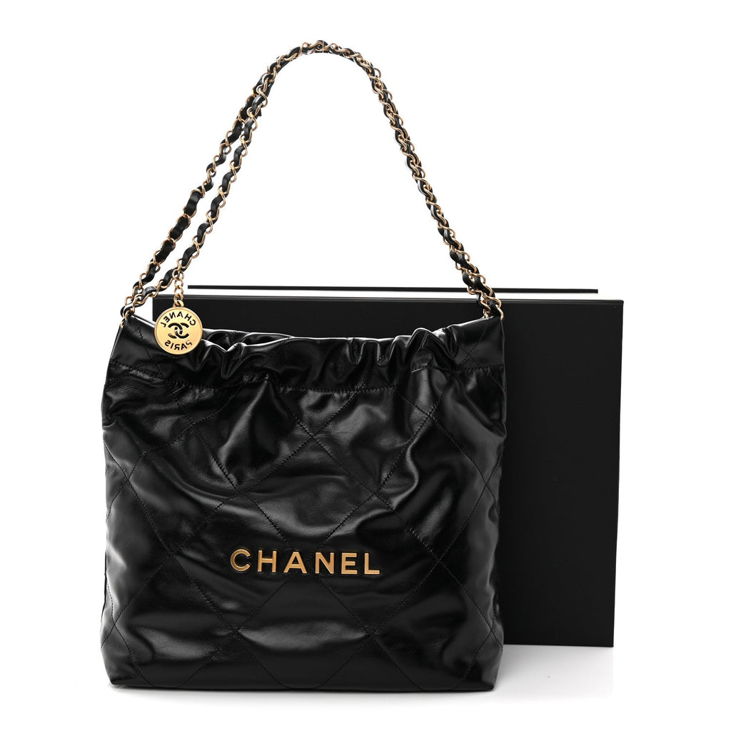 Shiny Calfskin Quilted Small Chanel 22 Black
