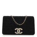 Suede Quilted Crystal Pearl CC Flap Black