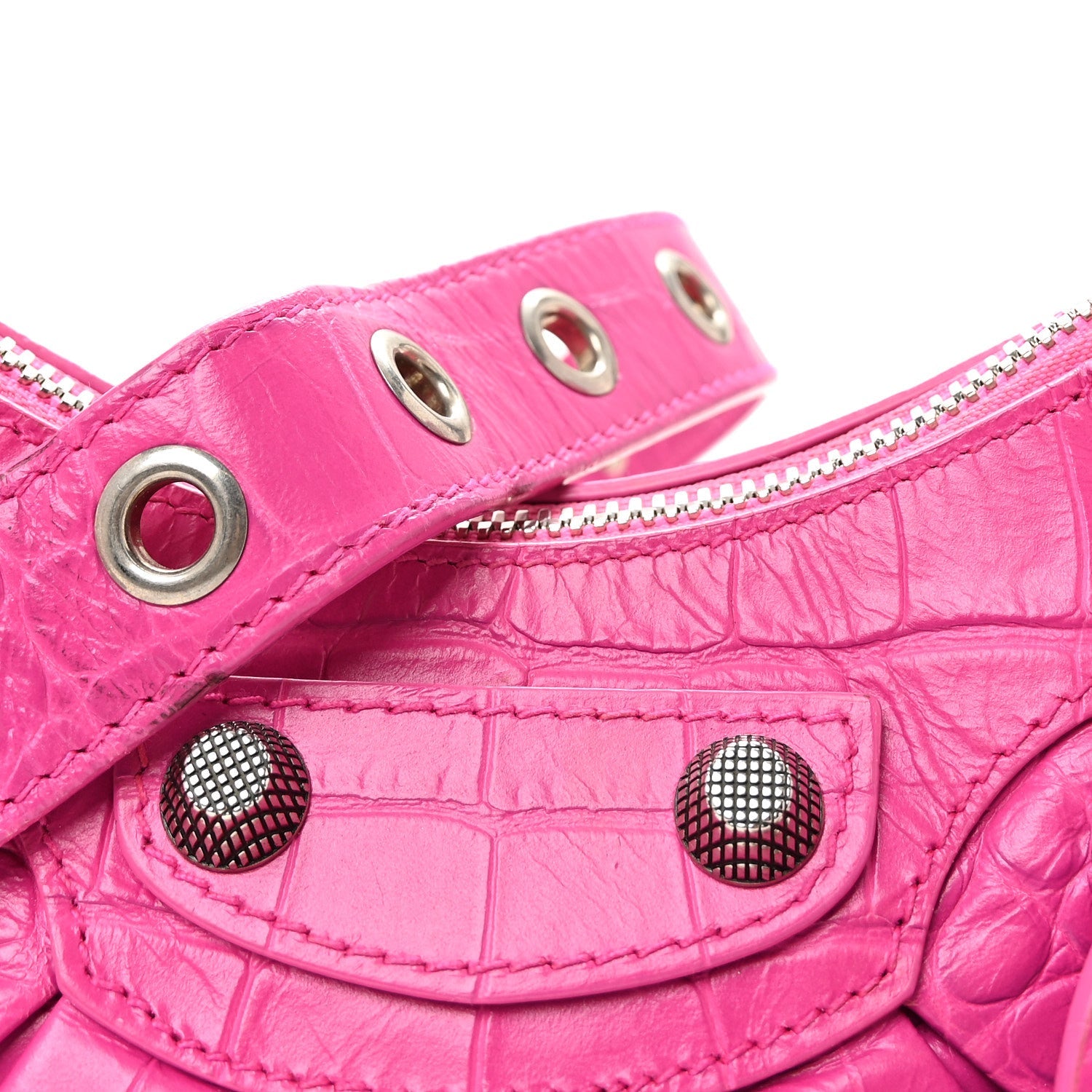 Extra Supple Calfskin Crocodile Embossed XS Le Cagole Shoulder Bag Lipstick Pink