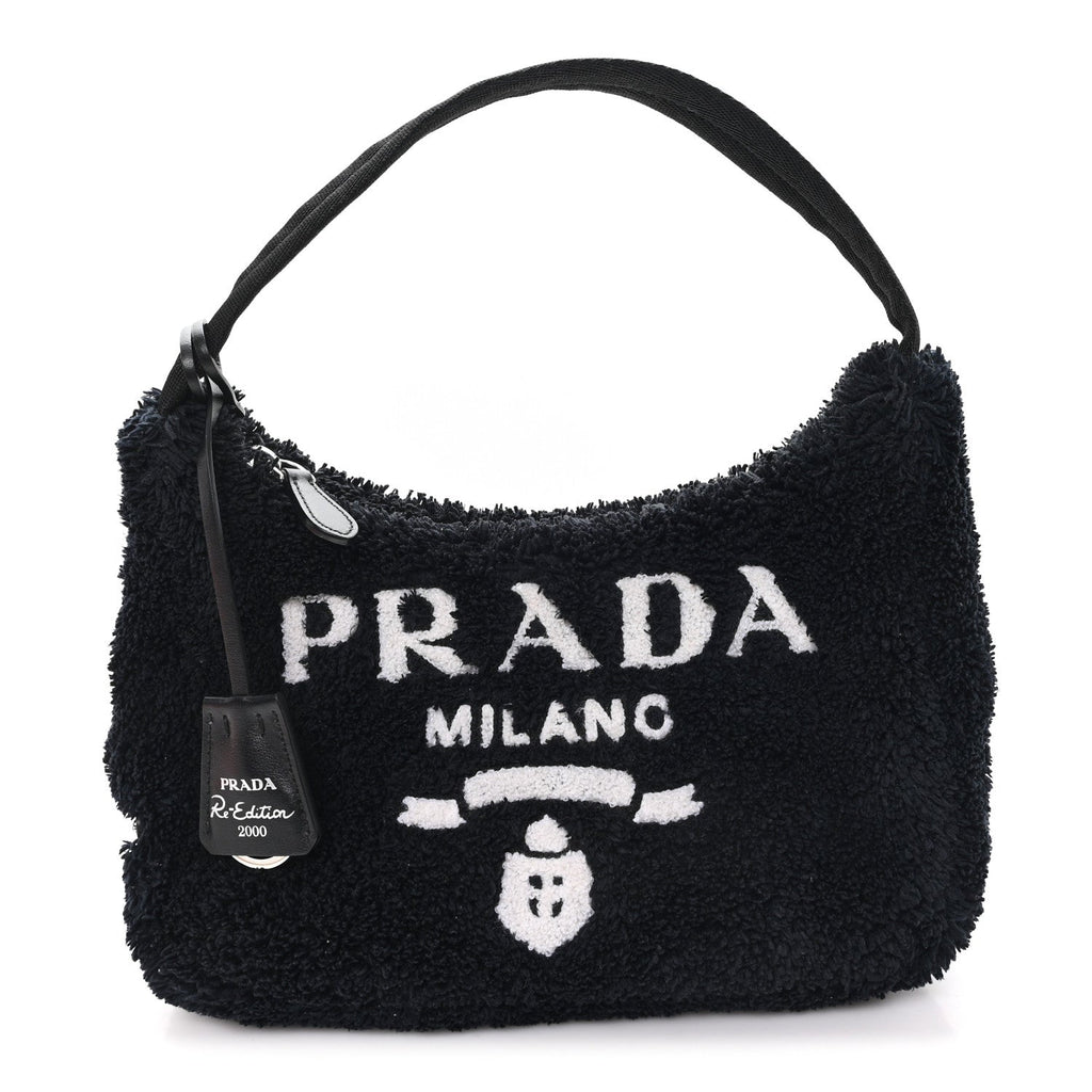 Terry Cloth Mini Re-Edition 2000 Bag Black White