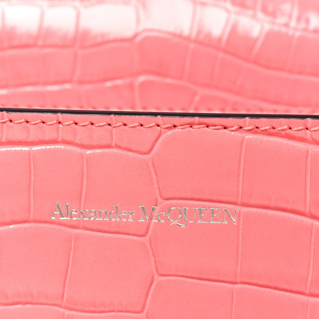 Shiny Crocodile Embossed Jeweled Satchel Pink
