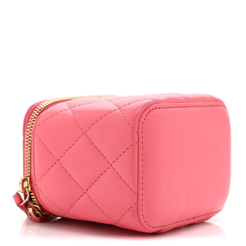 Lambskin Quilted Mini Vanity Case With Chain Pink