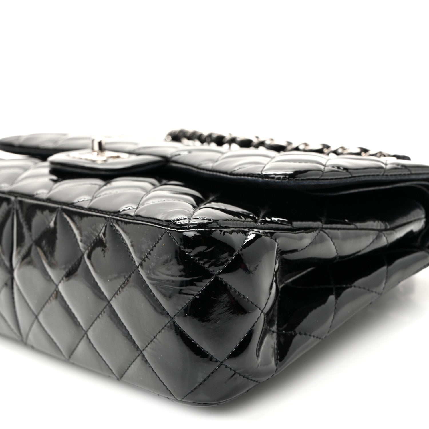 Patent Quilted Jumbo Double Flap Black