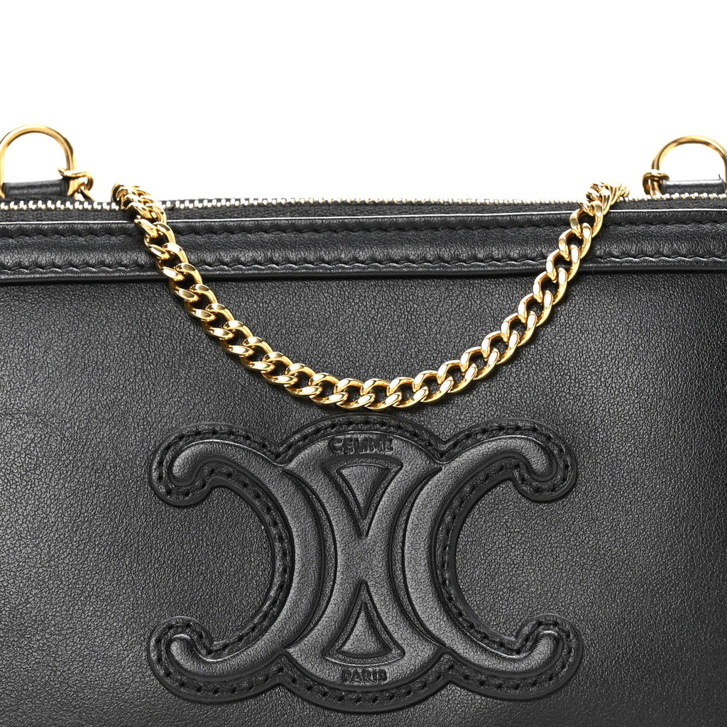 Smooth Calfskin Cuir Triomphe Clutch on Chain Black