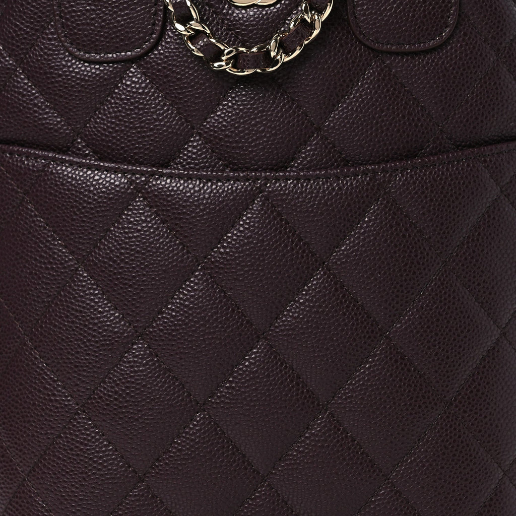 Caviar Quilted Top Handle Clutch With Chain Dark Brown