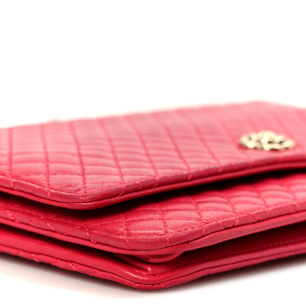 Lambskin Micro Quilted Wallet On Chain WOC Fuchsia