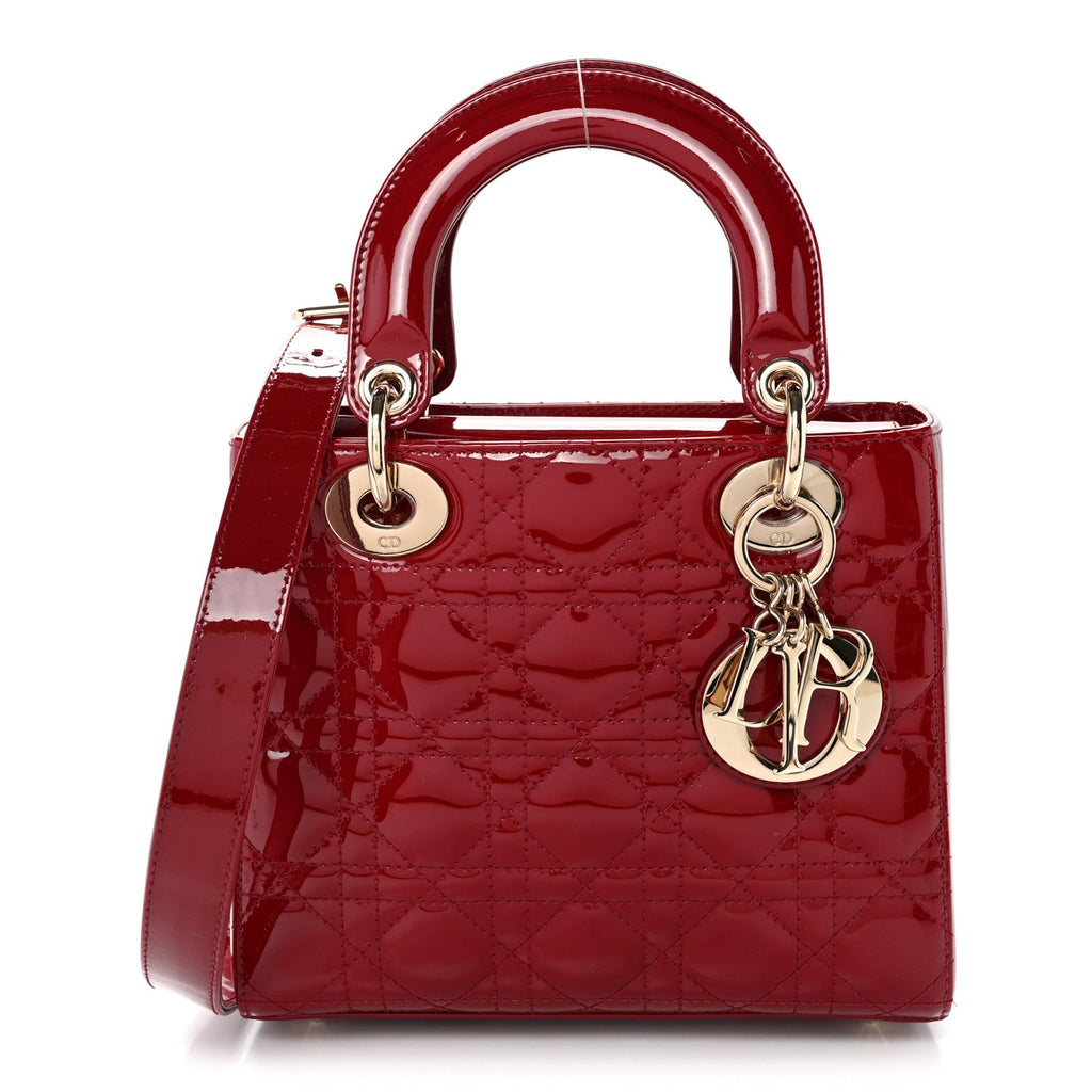 Patent Cannage Small Lady Dior Cherry Red