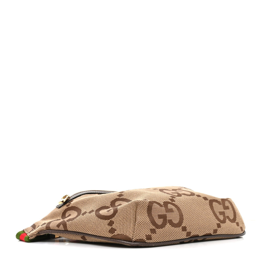 Monogram Jumbo GG Textured Dollar Calfskin Web Belt Bag Camel Ebony New Acero