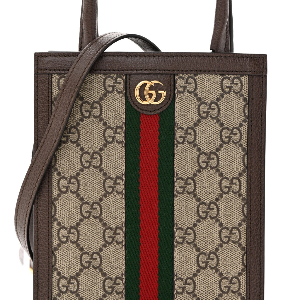 GG Supreme Monogram Textured Dollar Calfskin Web Super Mini Ophidia Mini Tote Bag Beige Ebony New Acero