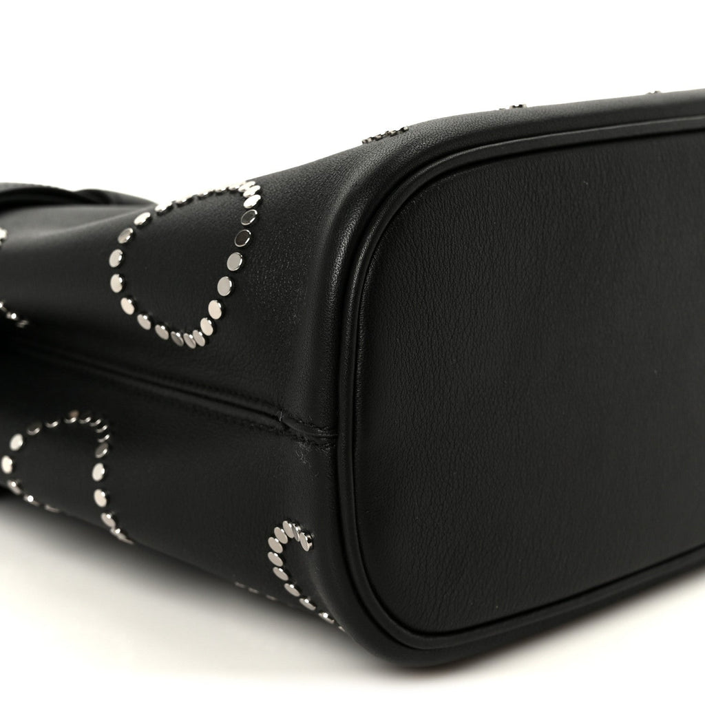 Soft Grain Calfskin Studded Large Buckle Bag With Belt Black