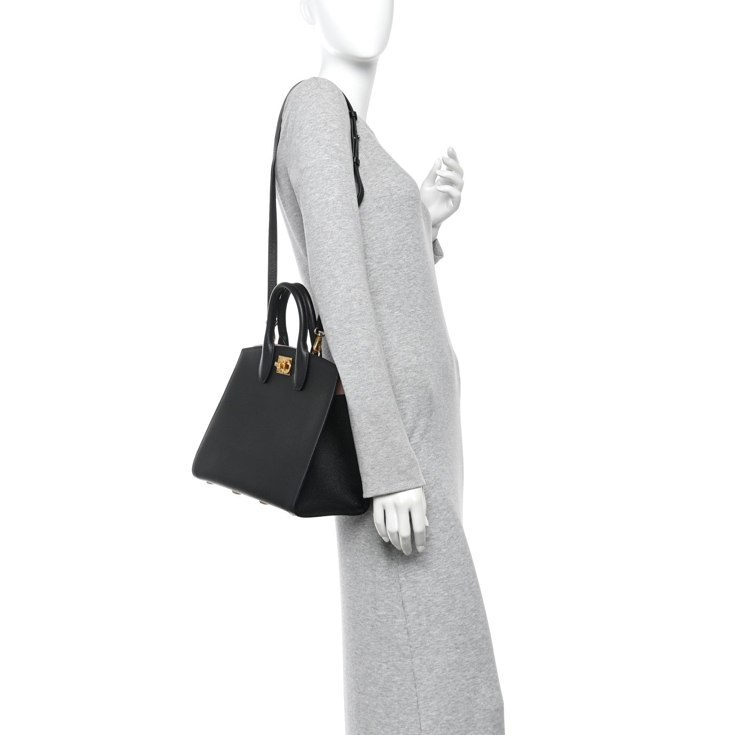Hammered Calfskin Medium The Studio Box Bag Black