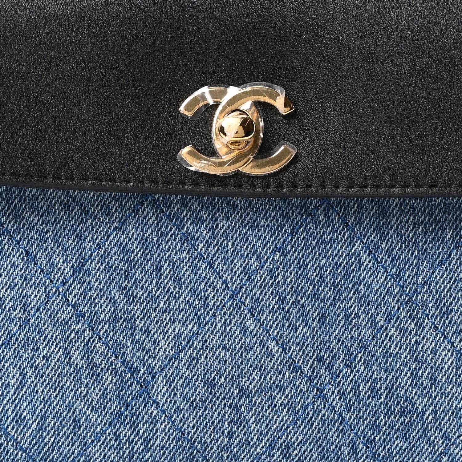 Calfskin Denim Stitched Urban Essentials Small Shopping Bag Blue Black