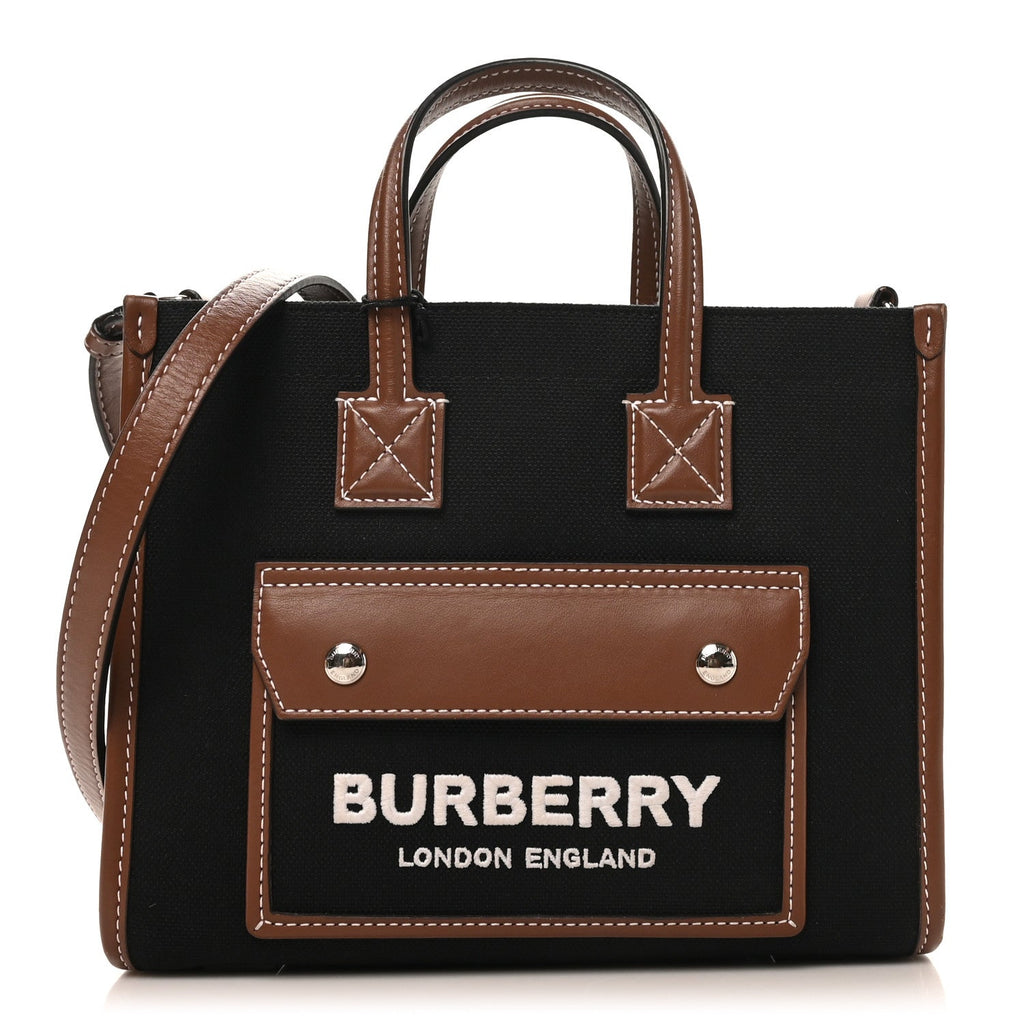 Canvas Smooth Calfskin Mini Two Tone Freya Tote Black Tan