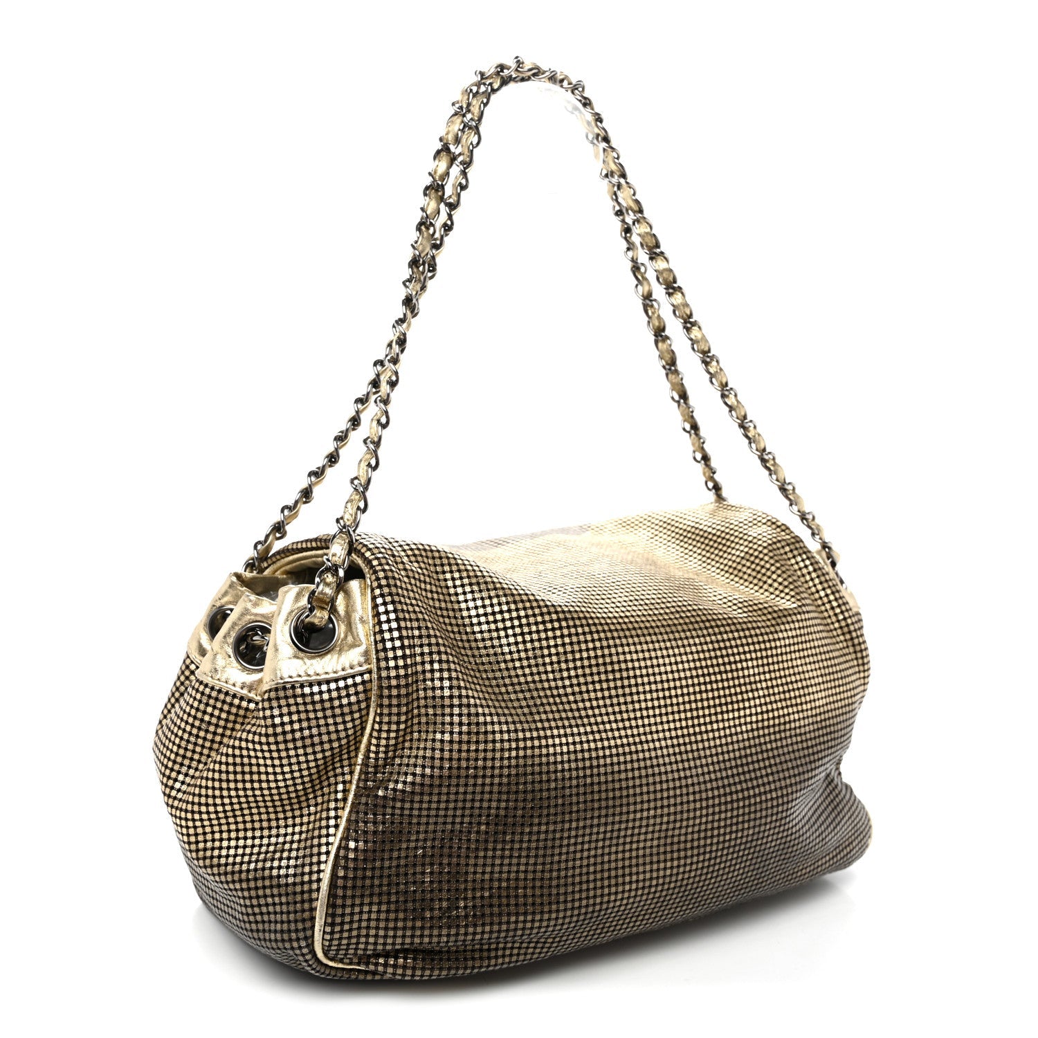 Metallic Lambskin Perforated Hollywood Accordion Flap Bag Gold