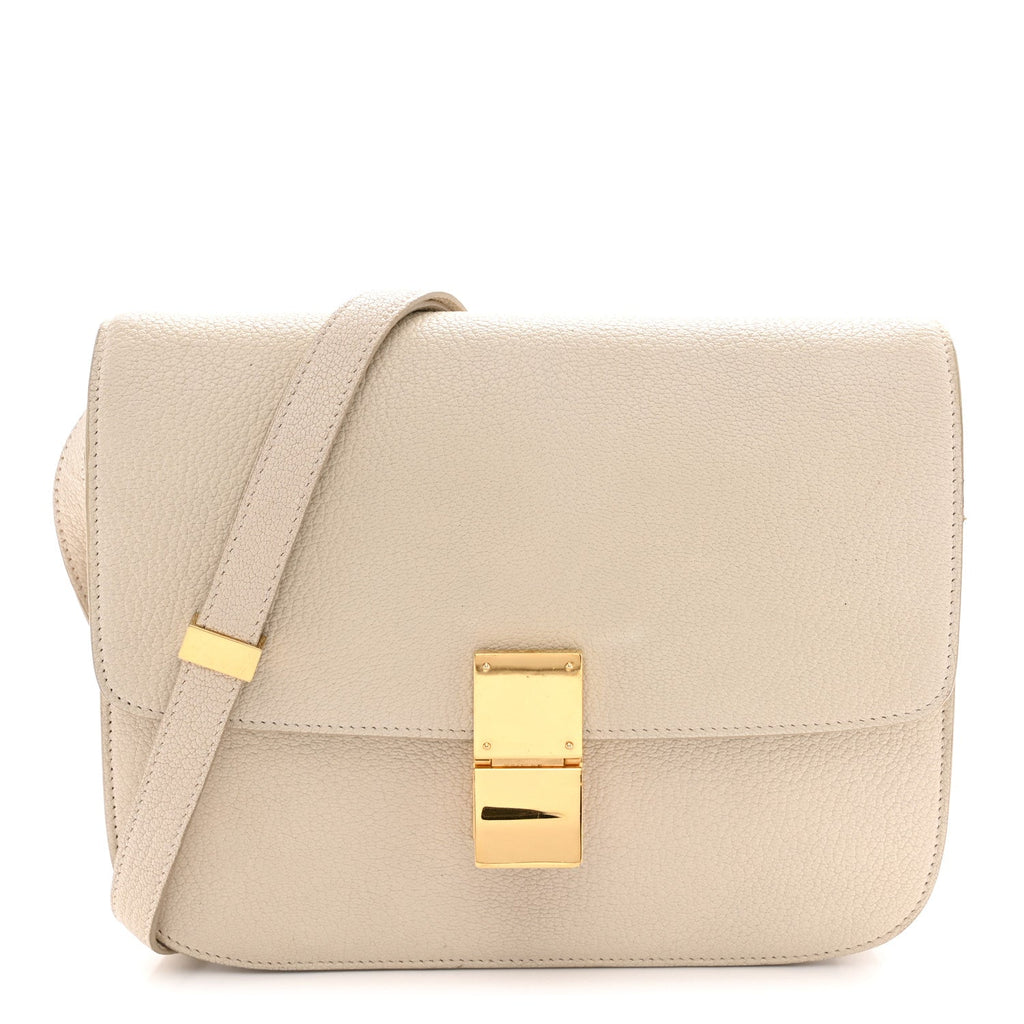 Goatskin Medium Classic Box Flap Bag White