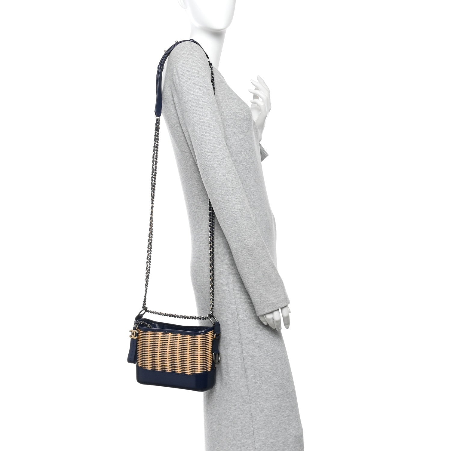 Rattan Calfskin Small Gabrielle Hobo Beige Navy