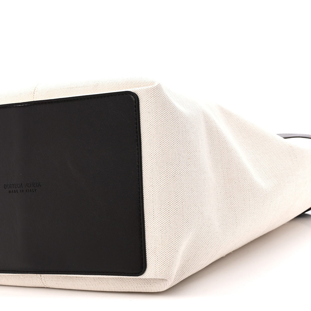 Canvas Mix Nappa Intrecciato Medium Flip Flap Tote Natural Fondant