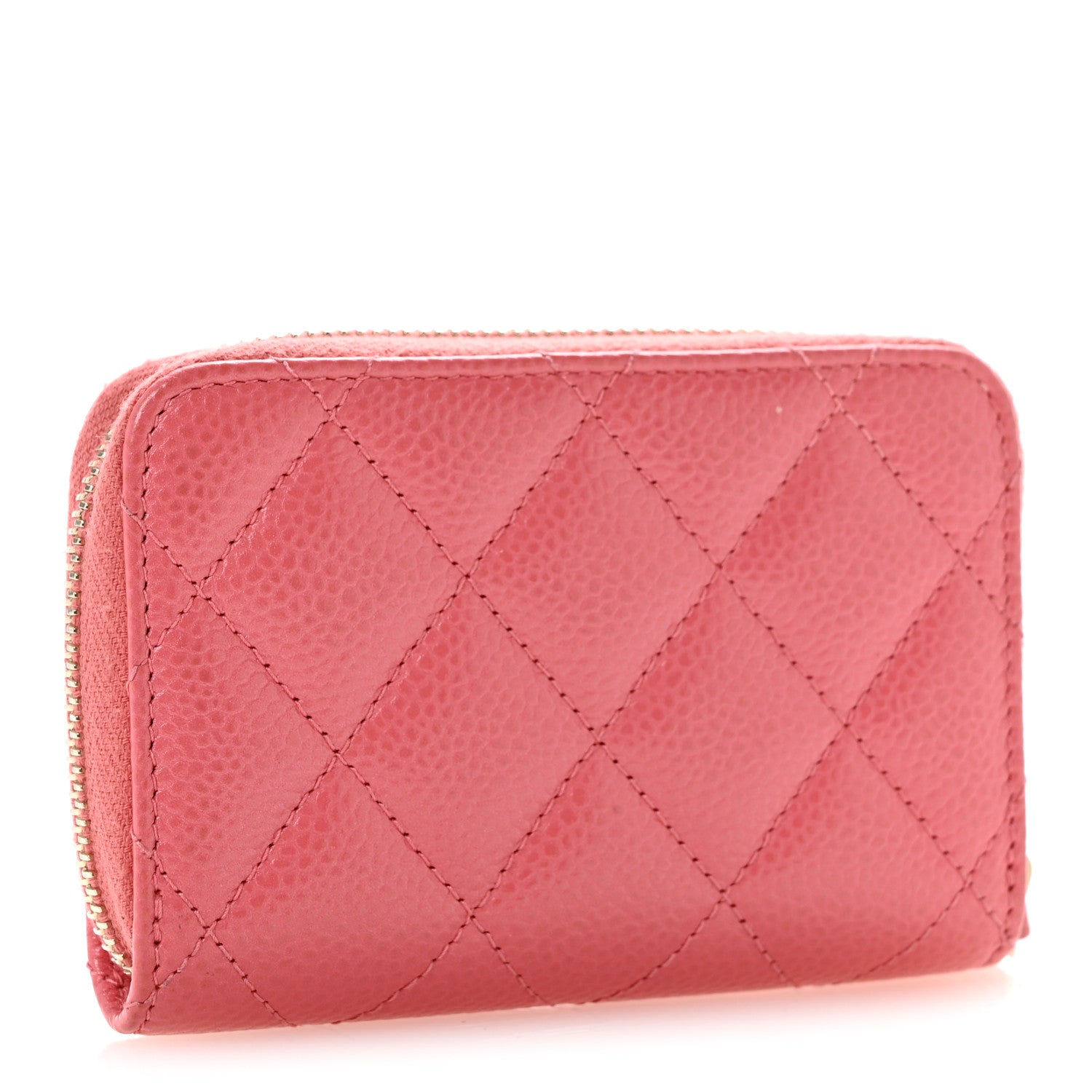 Metallic Caviar Quilted Zip Coin Purse Pink