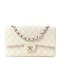 Caviar Quilted Medium Double Flap White