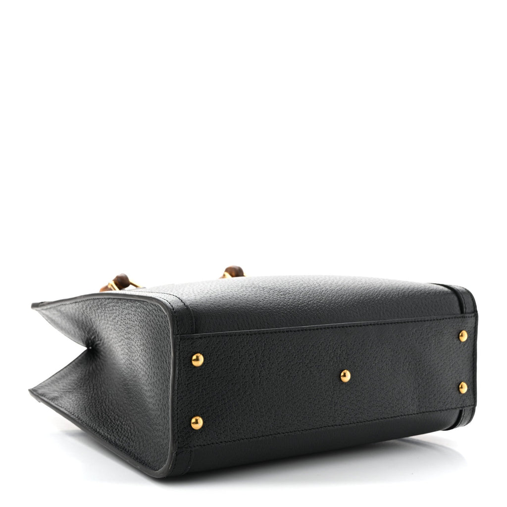 Textured Dollar Calfskin Web Small Diana Tote Bag Black Dusty Grey