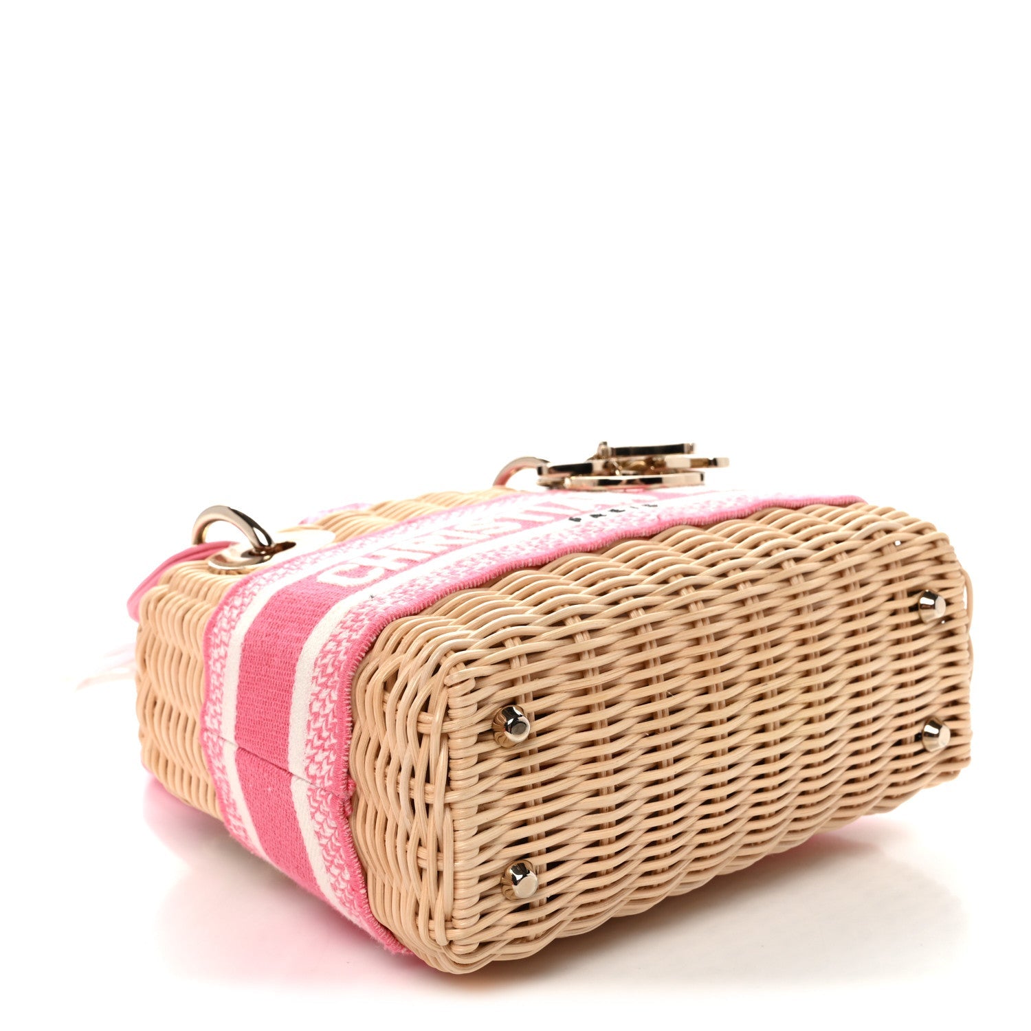 Wicker Oblique Mini Lady Dior Bag Fluorescent Pink