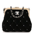 Velvet Diamante Quilted Kiss Lock Clutch Black