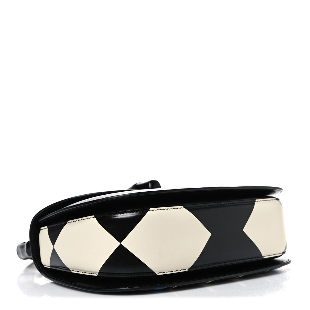 Calfskin Geometric Print Medium Bamboo 1947 Top Handle Bag Black Multicolor