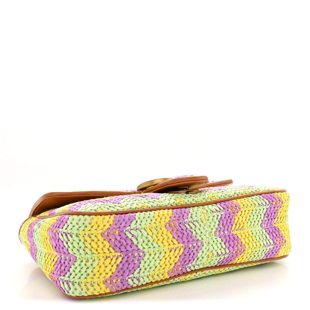 Calfskin Raffia Woven Small GG Marmont Shoulder Bag Multicolor