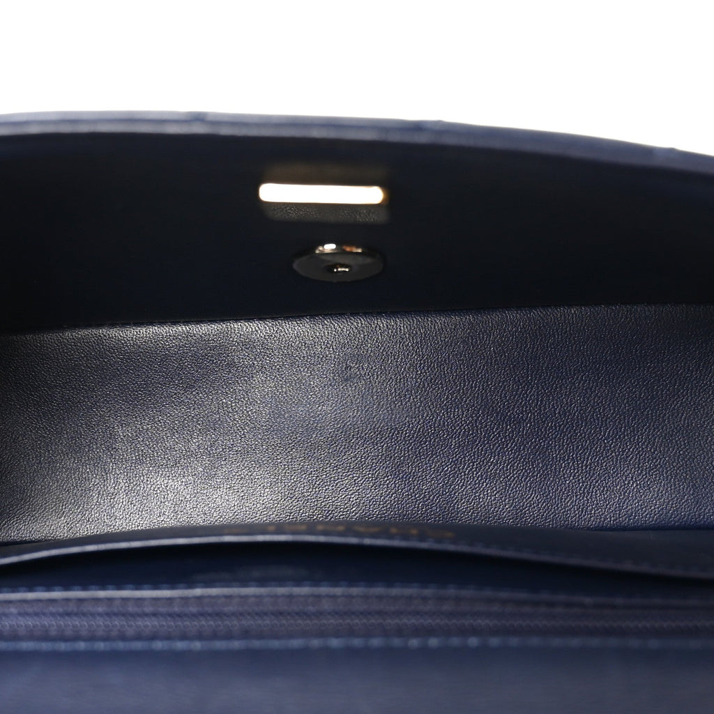 Lambskin Quilted Mini Chain Top Handle Rectangular Flap Navy
