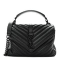 Sheepskin Matelasse Chevron Monogram Monochrome Medium College Bag Black