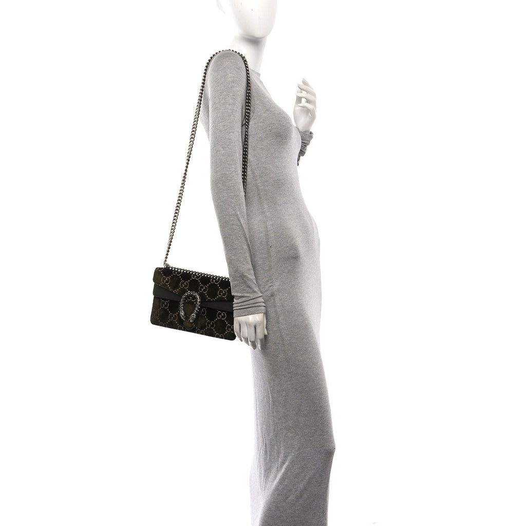 Velvet Moon Calfskin Crystal GG Monogram Small Dionysus Shoulder Bag Dark Olive Rose Gold