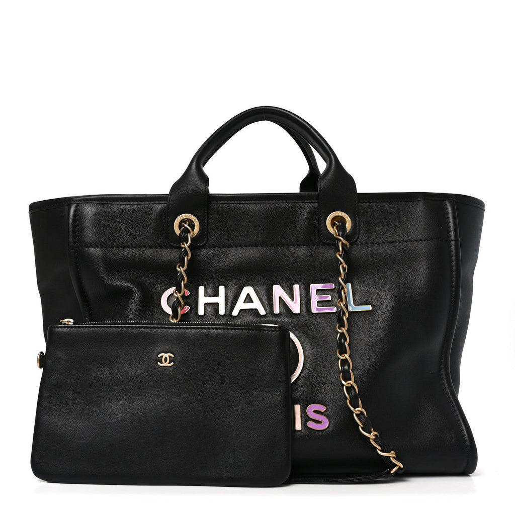 Calfskin Medium Deauville Tote Black Multicolor
