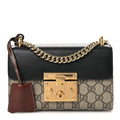 GG Supreme Monogram Calfskin Small Padlock Shoulder Bag Beige Black Cuir