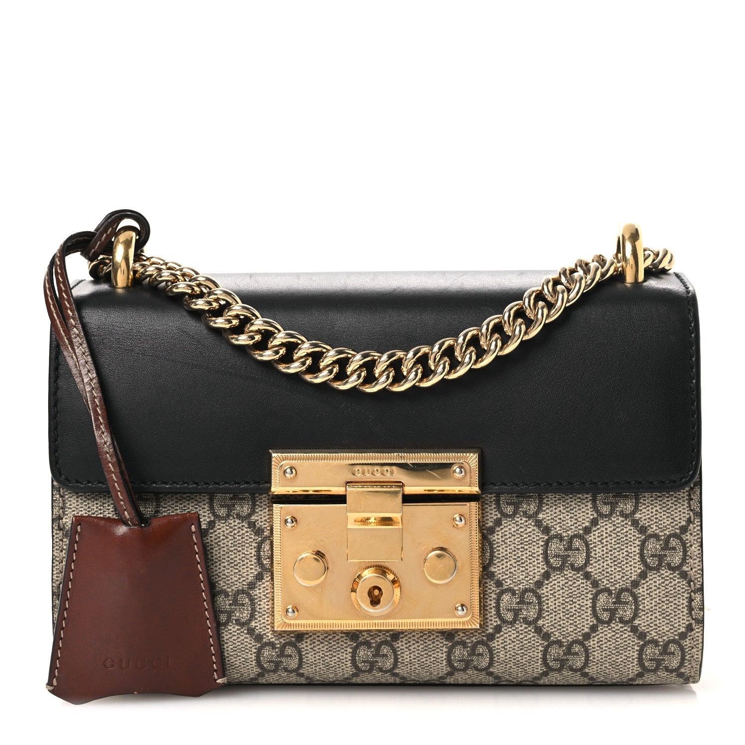 GG Supreme Monogram Calfskin Small Padlock Shoulder Bag Beige Black Cuir