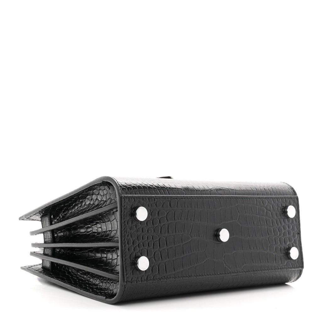Calfskin Crocodile Embossed Nano Sac De Jour Black