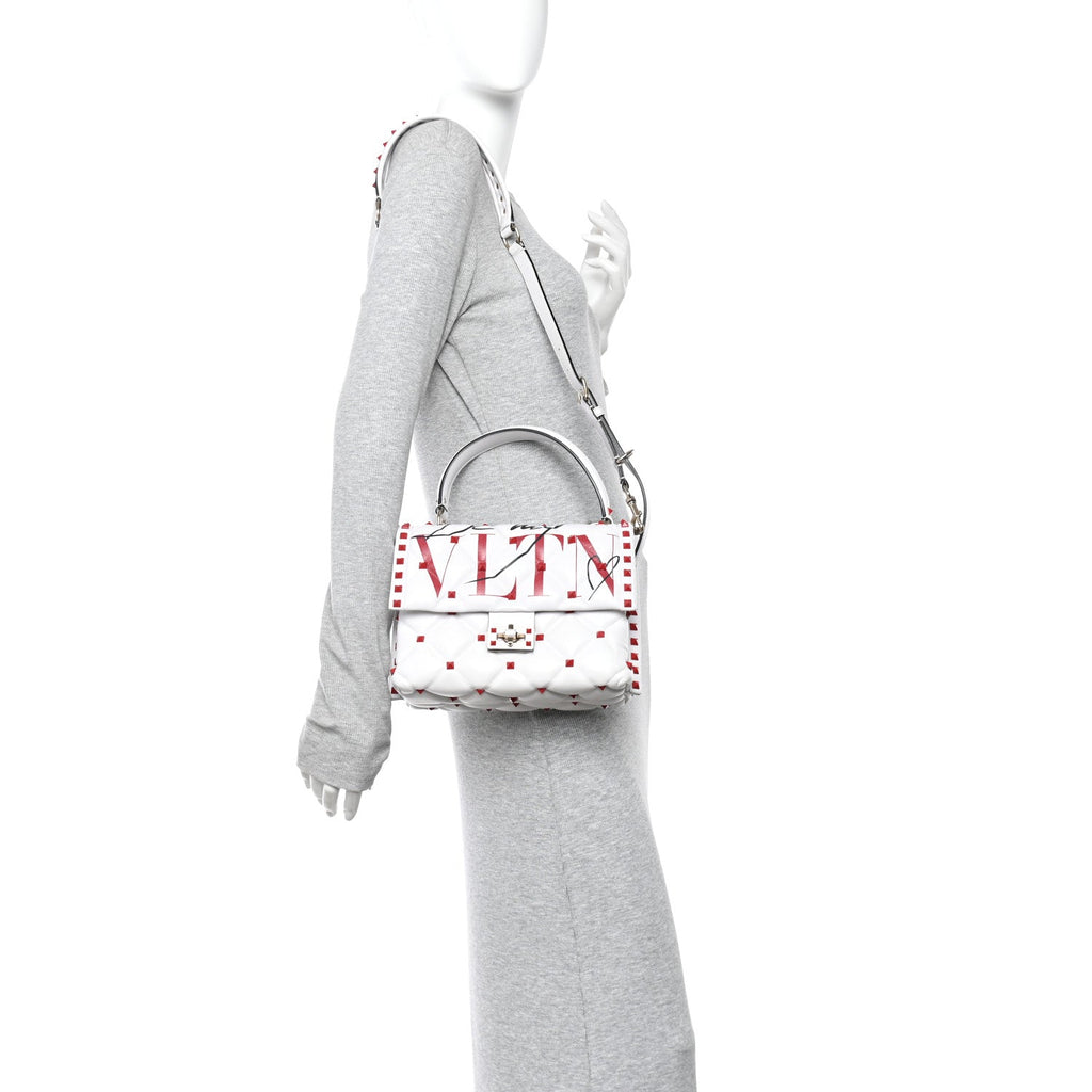 Lambskin Be My VLTN Print Candystud Top Handle Bag White Red Black