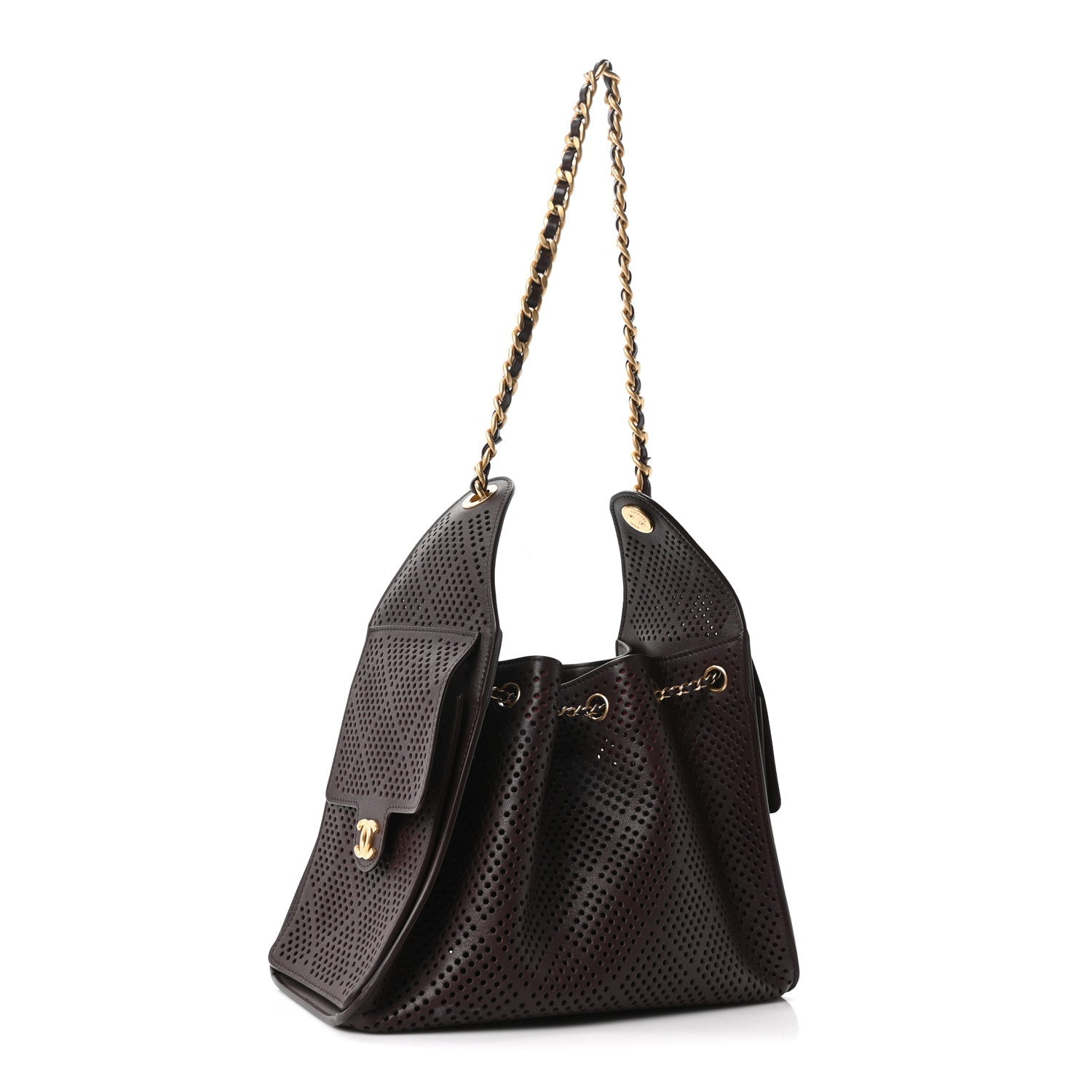Perforated Calfskin Small Chanel 25 Handbag Dark Brown