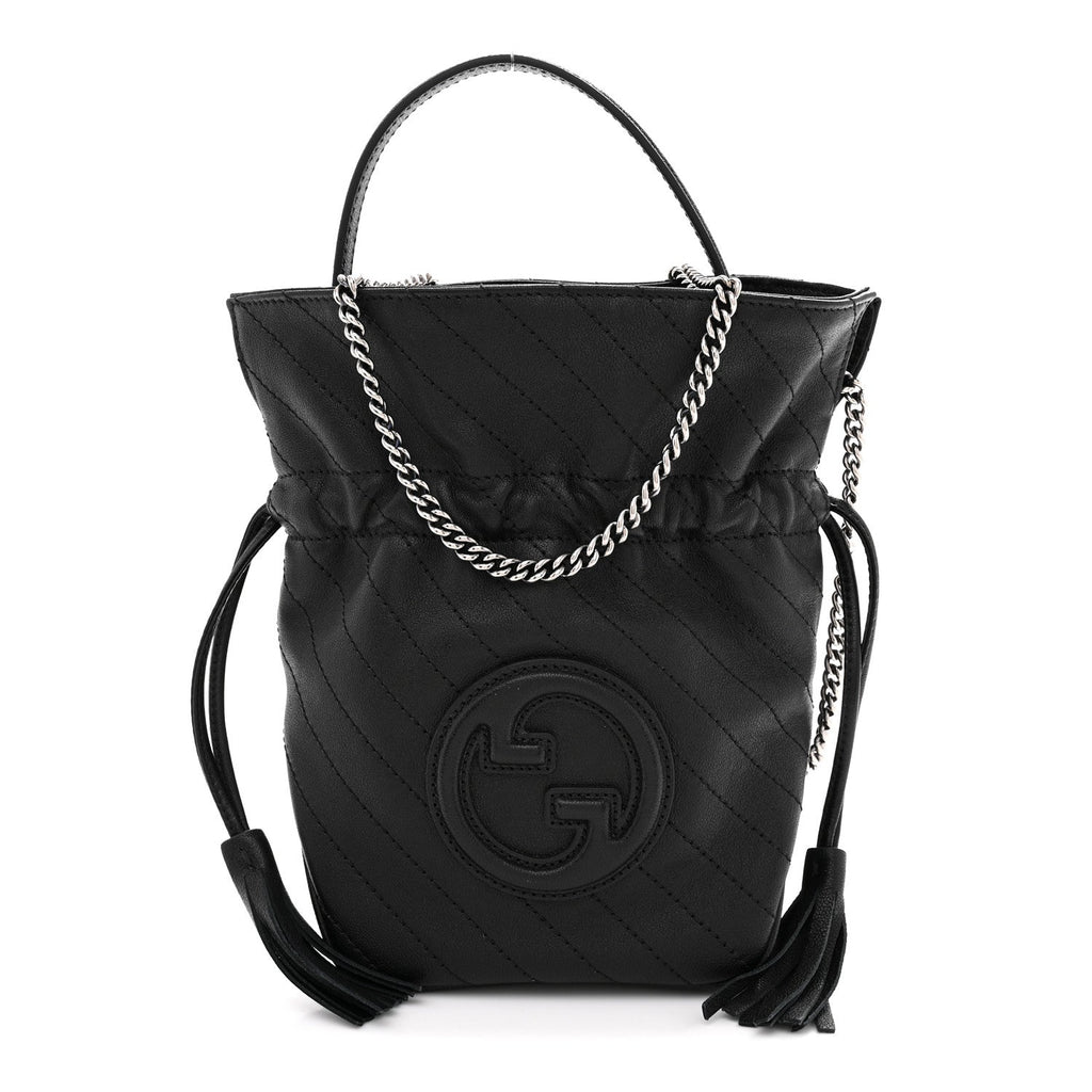 Sakai Be Green Calfskin Diagonal Stitched Mini Blondie Bucket Bag Black