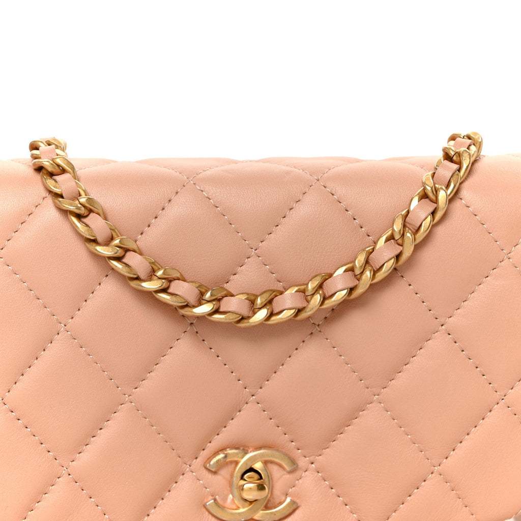 Calfskin Quilted Coco Mail Clutch With Chain Light Pink