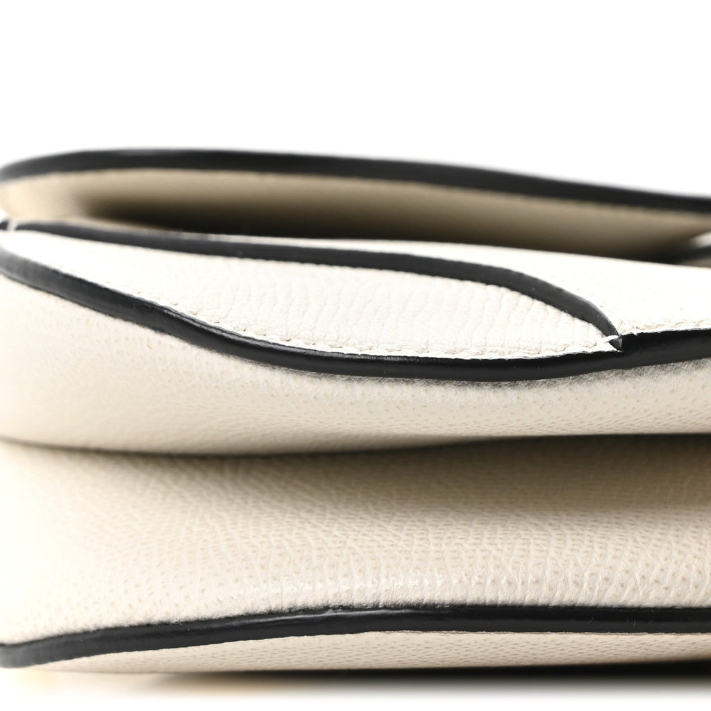 Grained Calfskin Mini Saddle Bag White