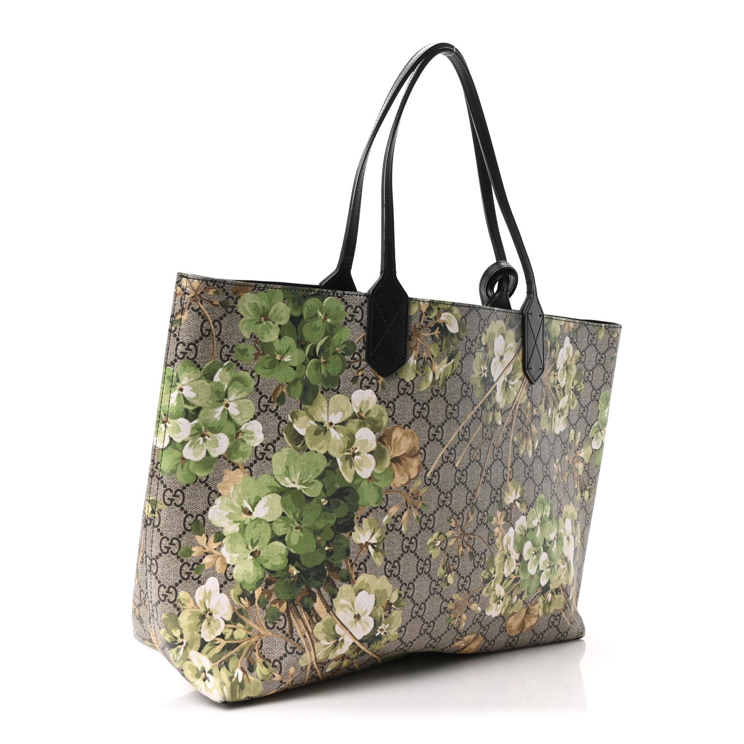 GG Supreme Monogram Blooms Medium Reversible Tote Beige New Military Black