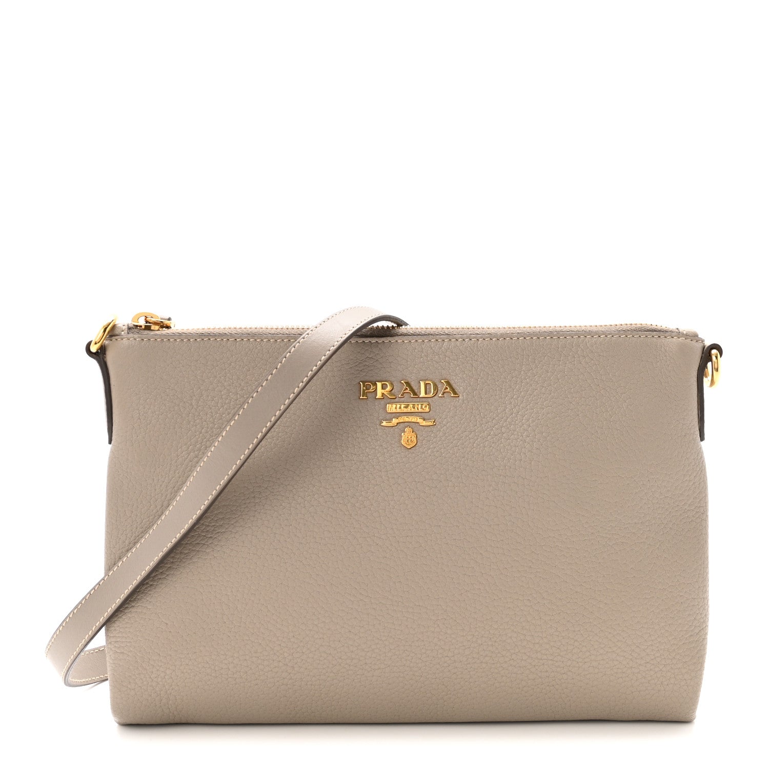 Vitello Daino Zippered Crossbody Bag Argilla