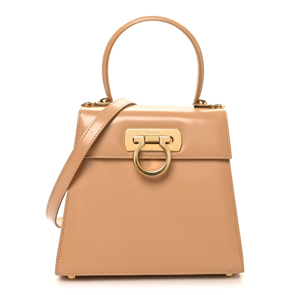 Brushed Off Calfskin Small Iconic Top Handle Camel