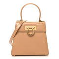 Brushed Off Calfskin Small Iconic Top Handle Camel